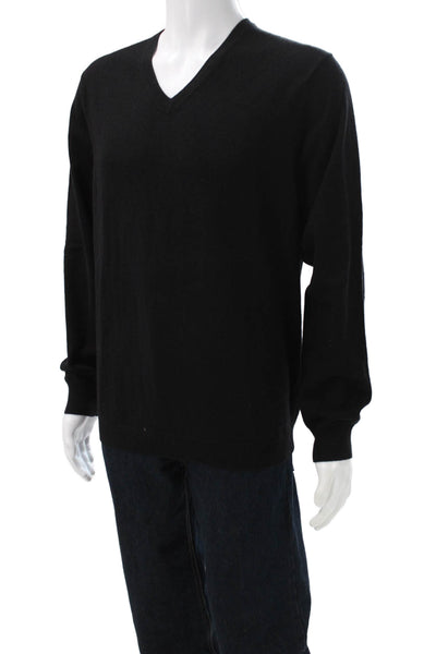 Club Monaco Mens Pullover Sweater Black Cashmere Cotton V Neck Size L