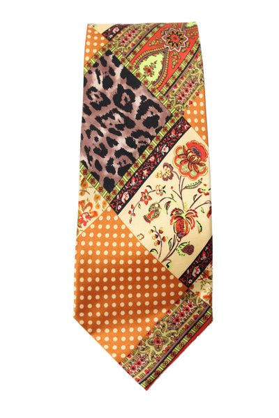 Roberto Cavalli Mens Silk Patchwork Print Tie Orange