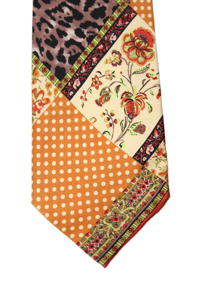 Roberto Cavalli Mens Silk Patchwork Print Tie Orange