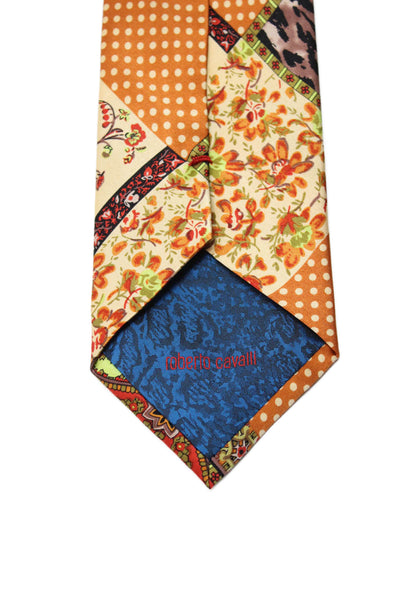 Roberto Cavalli Mens Silk Patchwork Print Tie Orange