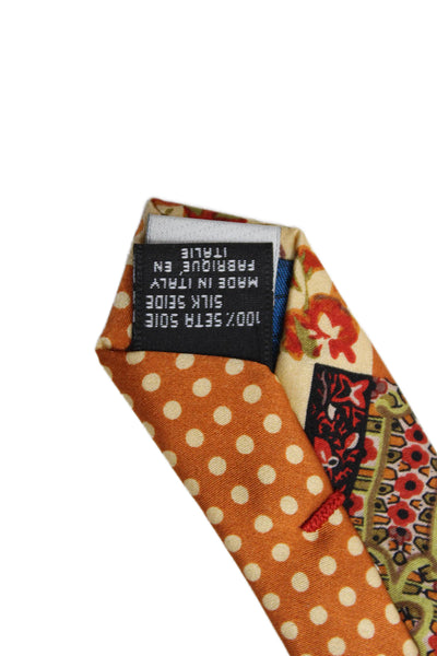 Roberto Cavalli Mens Silk Patchwork Print Tie Orange