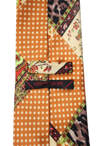Roberto Cavalli Mens Silk Patchwork Print Tie Orange