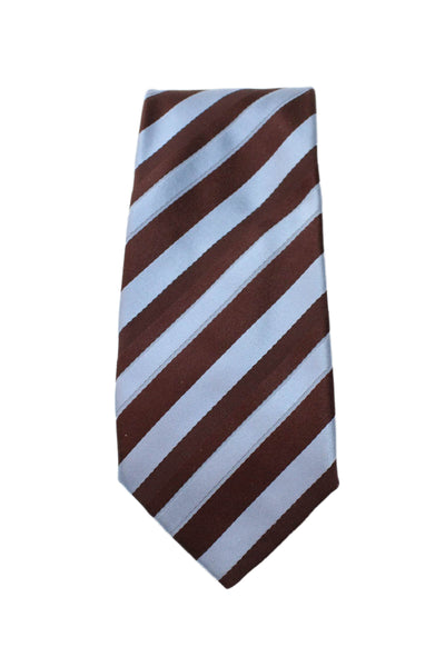 Brioni Womens Silk Striped Print Classic Length Tie Blue