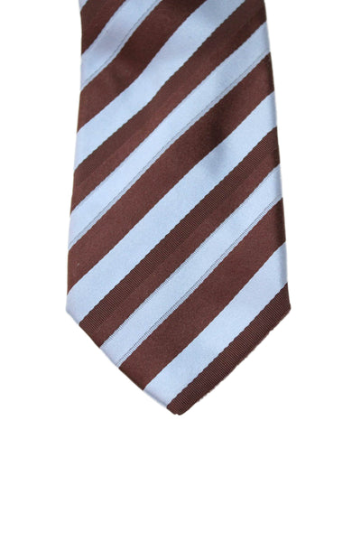 Brioni Womens Silk Striped Print Classic Length Tie Blue