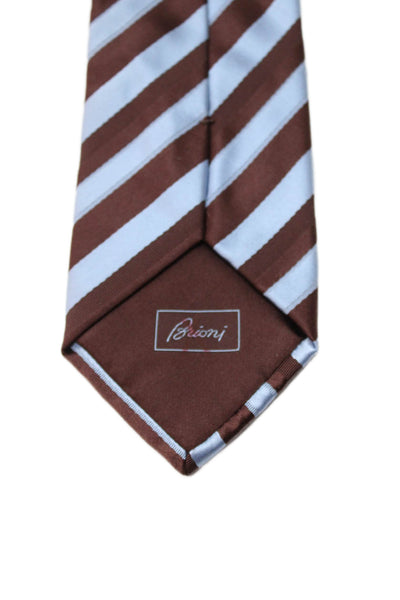 Brioni Womens Silk Striped Print Classic Length Tie Blue