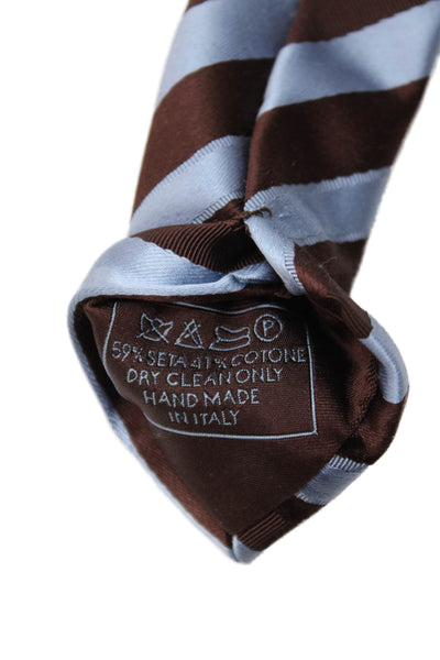 Brioni Womens Silk Striped Print Classic Length Tie Blue