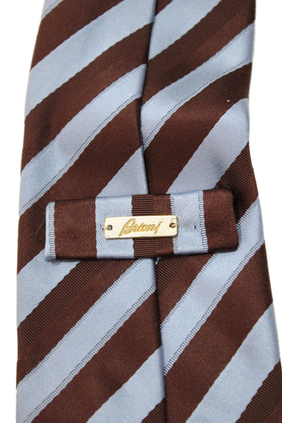 Brioni Womens Silk Striped Print Classic Length Tie Blue