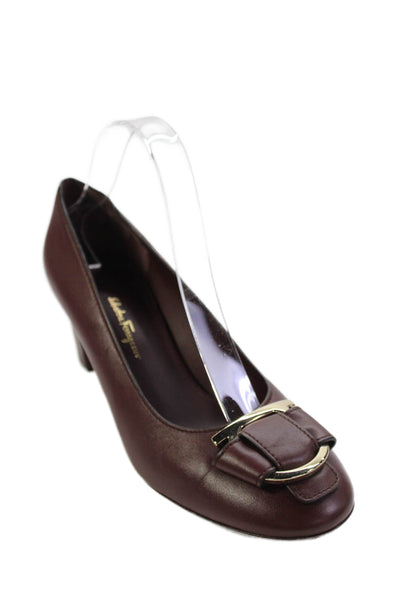 Salvatore Ferragamo Womens Leather Slip On Heels Burgundy Size 10