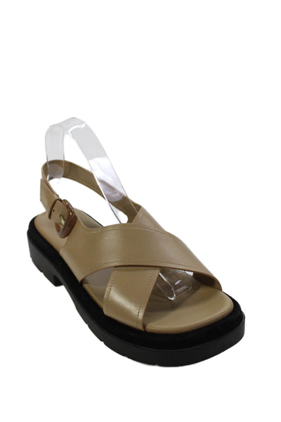 Vince Womens Leather Crossed Strap Slingback Sandals Beige Size 10