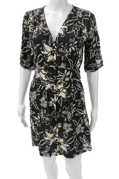 Ba&Sh Women Wrap Dress Black Floral V Neck Half Sleeve Viscose Size 0