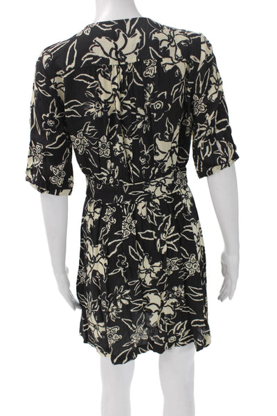 Ba&Sh Women Wrap Dress Black Floral V Neck Half Sleeve Viscose Size 0