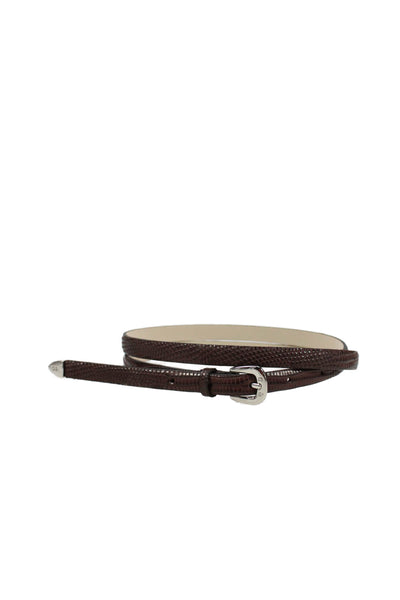 Tardini Womens Genuine Lizard 1/2 Inch Wide Belt Silver Tone Dark Brown Size 36