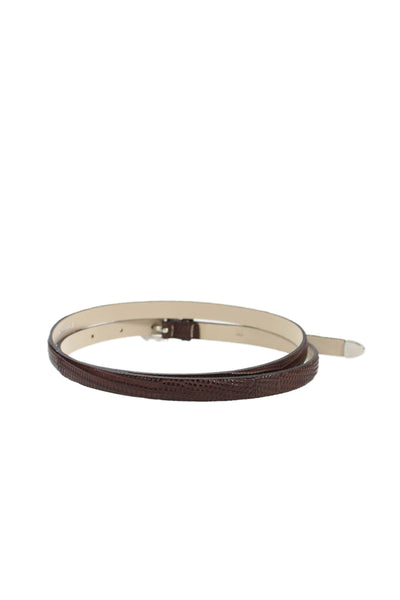 Tardini Womens Genuine Lizard 1/2 Inch Wide Belt Silver Tone Dark Brown Size 36