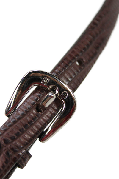 Tardini Womens Genuine Lizard 1/2 Inch Wide Belt Silver Tone Dark Brown Size 36