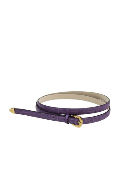 Tardini Womens Genuine American Alligator 1/2 Wide Belt Gold Tone Purple Sz 38