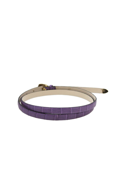 Tardini Womens Genuine American Alligator 1/2 Wide Belt Gold Tone Purple Sz 38