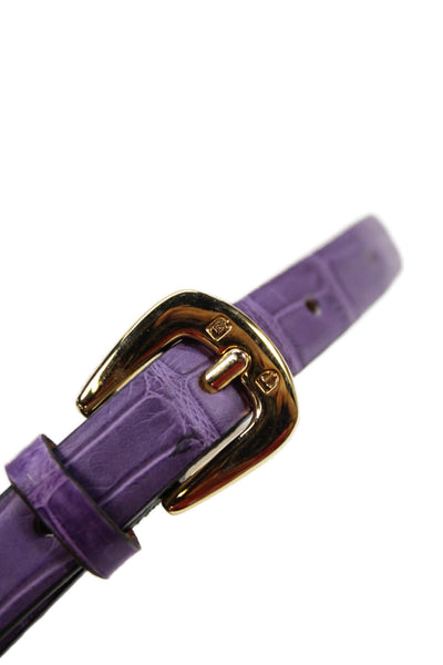 Tardini Womens Genuine American Alligator 1/2 Wide Belt Gold Tone Purple Sz 38