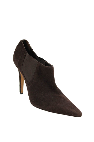 Manolo Blahnik Womens Suede Pointed Toe Ankle Boots Brown Size 39.5 9.5