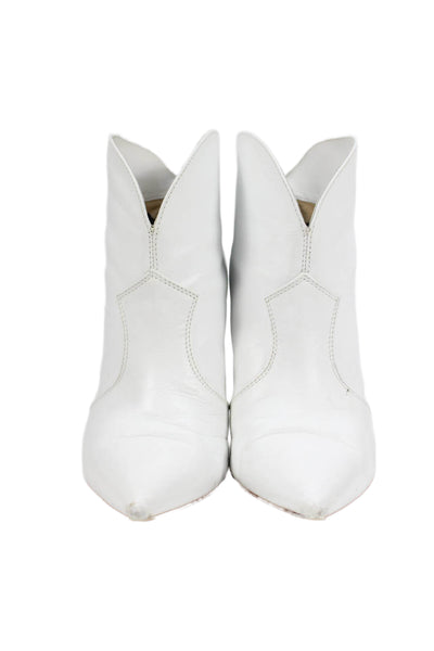 Gianvito Rossi Womens Leather Pointed Toe Cowboy Ankle Boots White Size 37 7