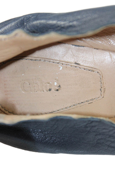 Chloe Womens Leather Scalloped Trim Ballet Flats Navy Blue Size 35.5 5.5