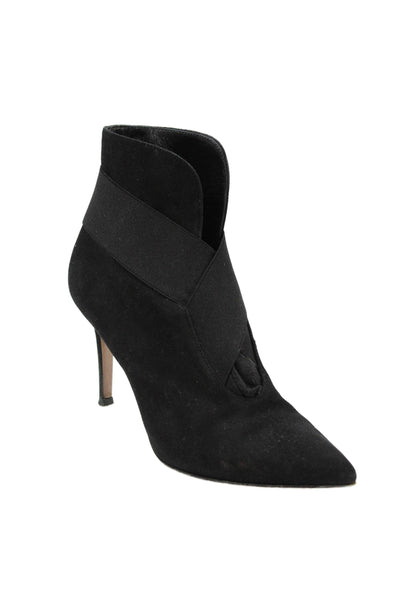 Gianvito Rossi Womens Suede Pointed Toe Cross Strap Ankle Boots Black Size 35 5