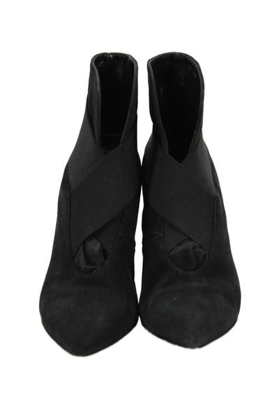 Gianvito Rossi Womens Suede Pointed Toe Cross Strap Ankle Boots Black Size 35 5