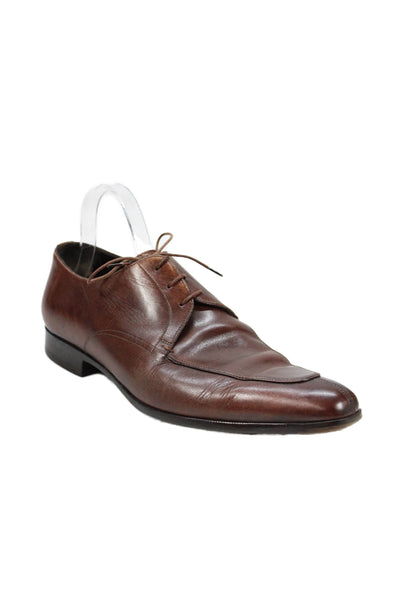 Santoni Mens Leather Lace Up Oxford Dress Shoes Mahogany Brown Size 9.5 D