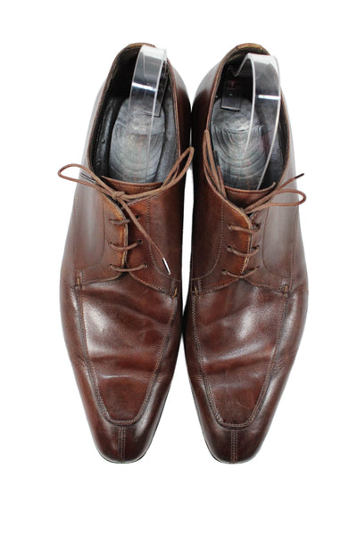 Santoni Mens Leather Lace Up Oxford Dress Shoes Mahogany Brown Size 9.5 D