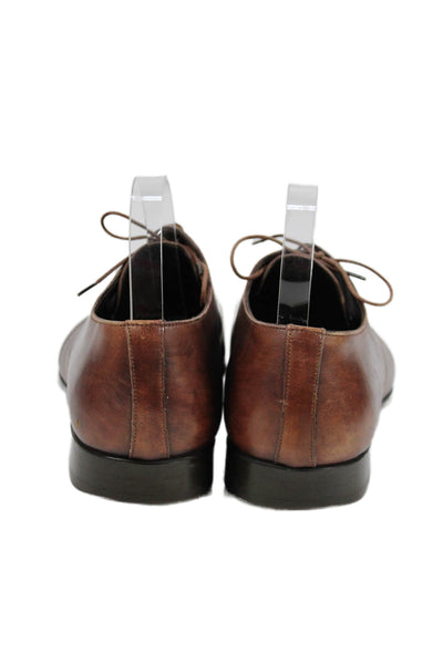 Santoni Mens Leather Lace Up Oxford Dress Shoes Mahogany Brown Size 9.5 D
