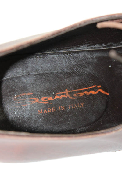 Santoni Mens Leather Lace Up Oxford Dress Shoes Mahogany Brown Size 9.5 D