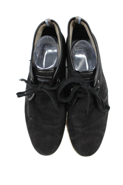 World Ferragamo Mens Leather Back High Top Lace Up Sneakers Black Size 10.5