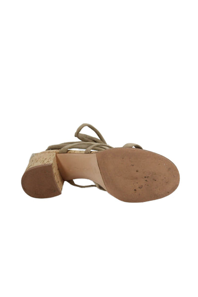 Gianvito Rossi Womens Suede Strappy Lace Up Sandal Heels Beige Size 37.5 7.5