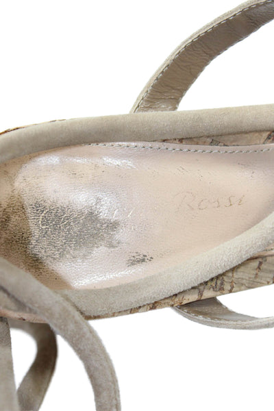 Gianvito Rossi Womens Suede Strappy Lace Up Sandal Heels Beige Size 37.5 7.5