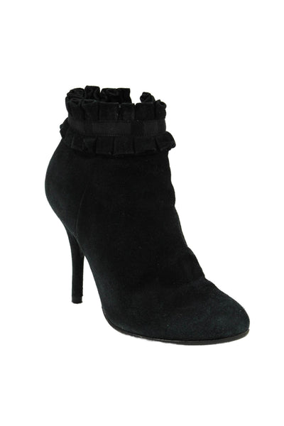 Sergio Rossi Womens Suede Ruffled Zip Up Ankle Boots Black Size 34.5 4.5