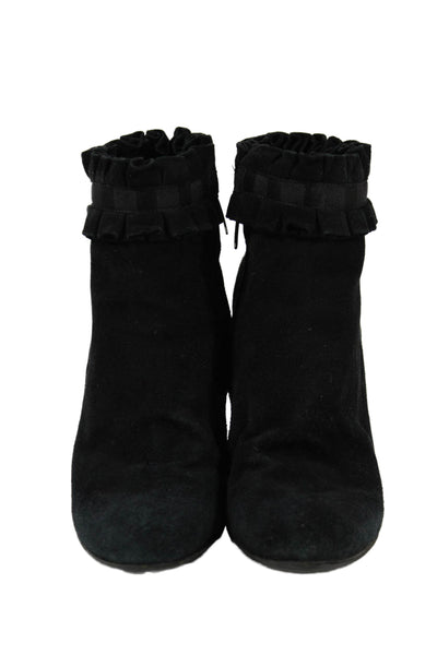Sergio Rossi Womens Suede Ruffled Zip Up Ankle Boots Black Size 34.5 4.5