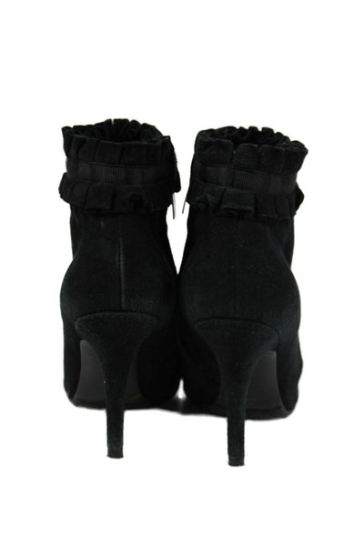 Sergio Rossi Womens Suede Ruffled Zip Up Ankle Boots Black Size 34.5 4.5