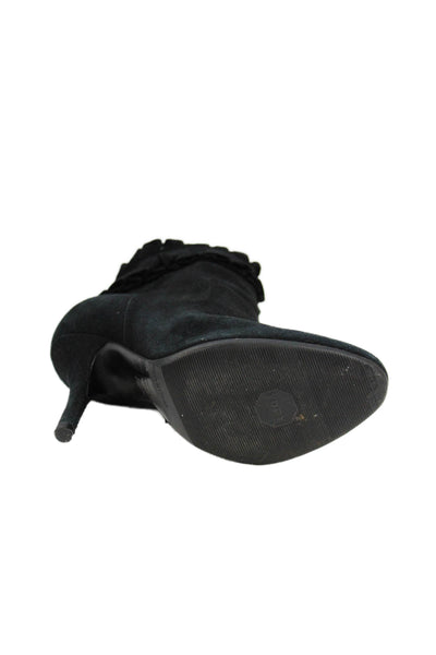 Sergio Rossi Womens Suede Ruffled Zip Up Ankle Boots Black Size 34.5 4.5