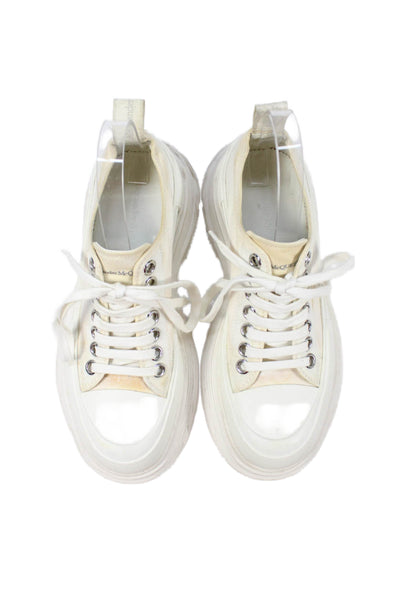 Alexander McQueen Womens Platform Low Top Lace Up Sneakers White Size 38 8 D