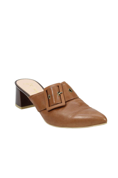 FS/NY Womens Leather Buckled Slip-On Pointed Toe Heeled Mules Brown Size 10
