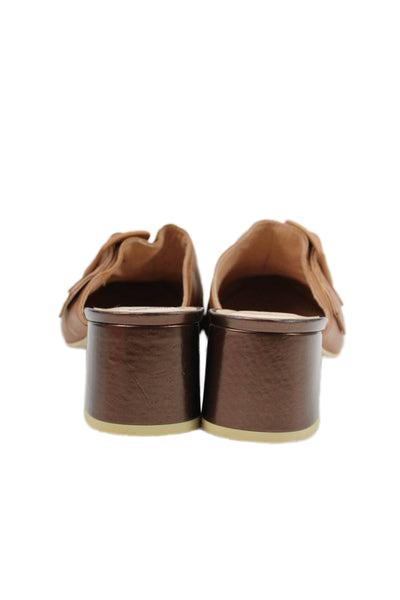 FS/NY Womens Leather Buckled Slip-On Pointed Toe Heeled Mules Brown Size 10