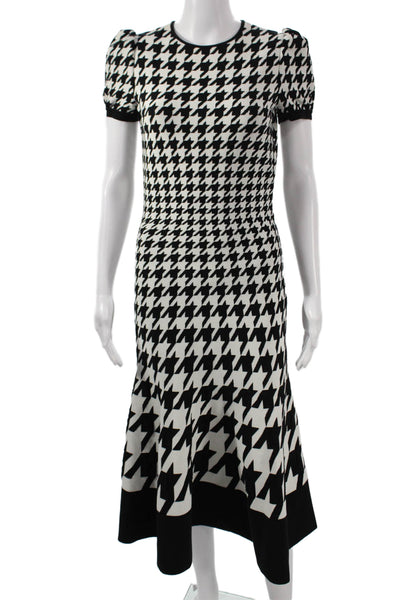 Alexander McQueen Womens Fit & Flare Houndstooth Black Wool Dress Size M