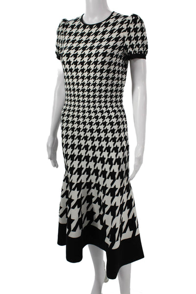 Alexander McQueen Womens Fit & Flare Houndstooth Black Wool Dress Size M