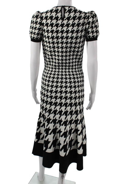 Alexander McQueen Womens Fit & Flare Houndstooth Black Wool Dress Size M