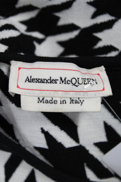 Alexander McQueen Womens Fit & Flare Houndstooth Black Wool Dress Size M