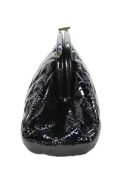 Chanel Womens Quilted Patent Leather CC Logo Clasp Timeless Clutch Handbag Black