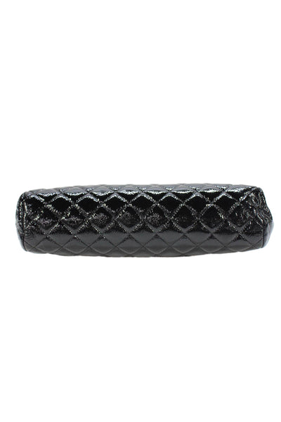 Chanel Womens Quilted Patent Leather CC Logo Clasp Timeless Clutch Handbag Black