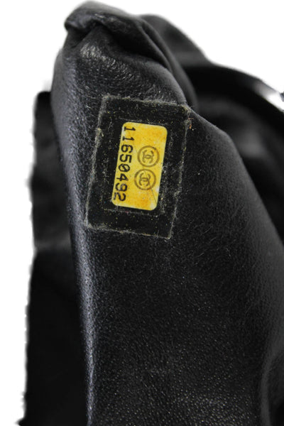 Chanel Womens Quilted Patent Leather CC Logo Clasp Timeless Clutch Handbag Black