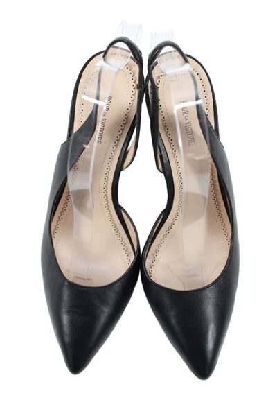 Pour la Victoire Womens Leather Pointed Toe Slingback Heels Black Size 8.5