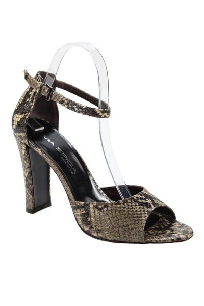 Via Spiga Womens Leather Snake Print Open Toe Heels Gray Size 8.5