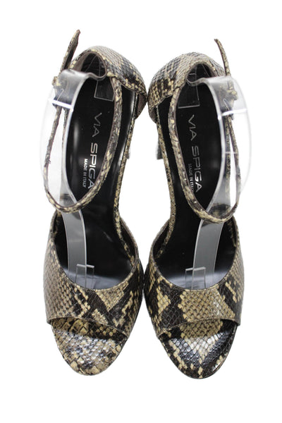 Via Spiga Womens Leather Snake Print Open Toe Heels Gray Size 8.5
